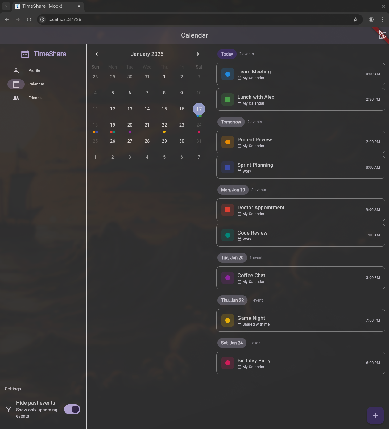 Timeshare app screenshot
